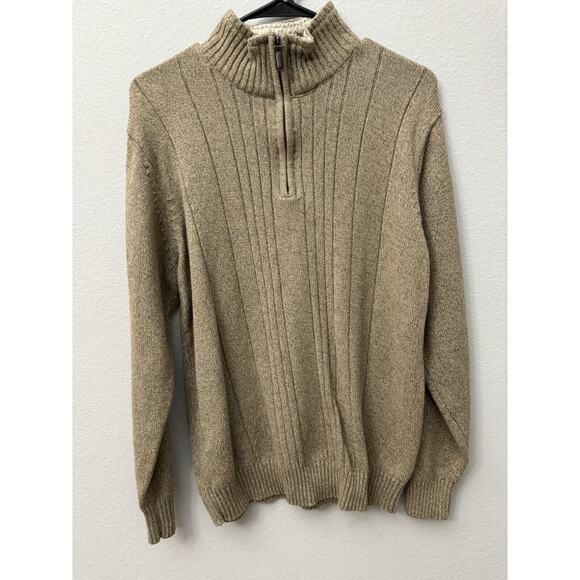 Oscar De La Renta Men's Sweater Tan Brown 1/4 Zip Sherpa‎ Lined Collar - Size XL - Picture 1 of 3